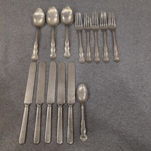 Crescent Nickel Silver Flatware Set 14pc Ornate Scroll Forks Spoons Knives
